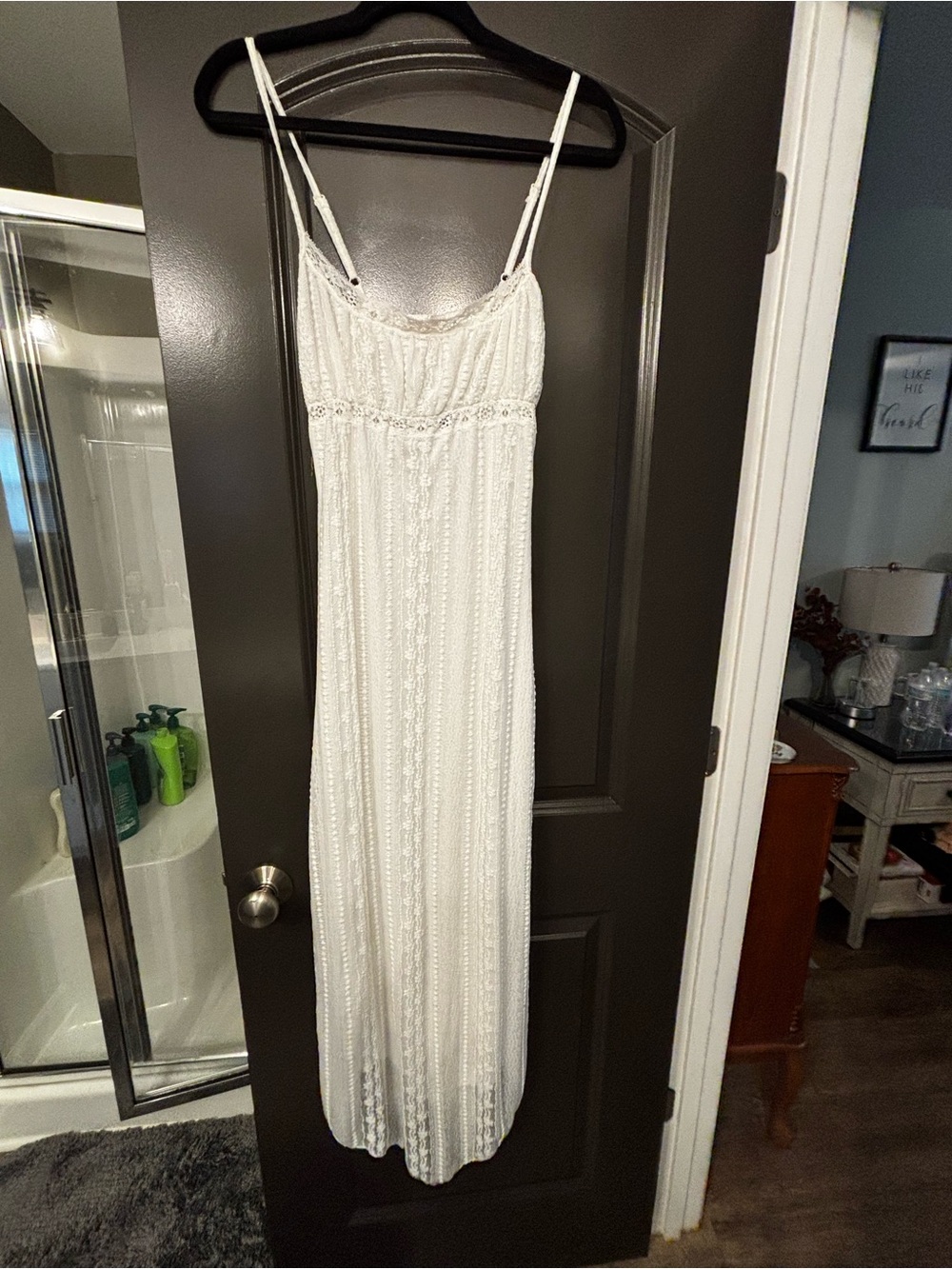 Forever 21 White Lace Maxi Dress with Spaghetti Straps